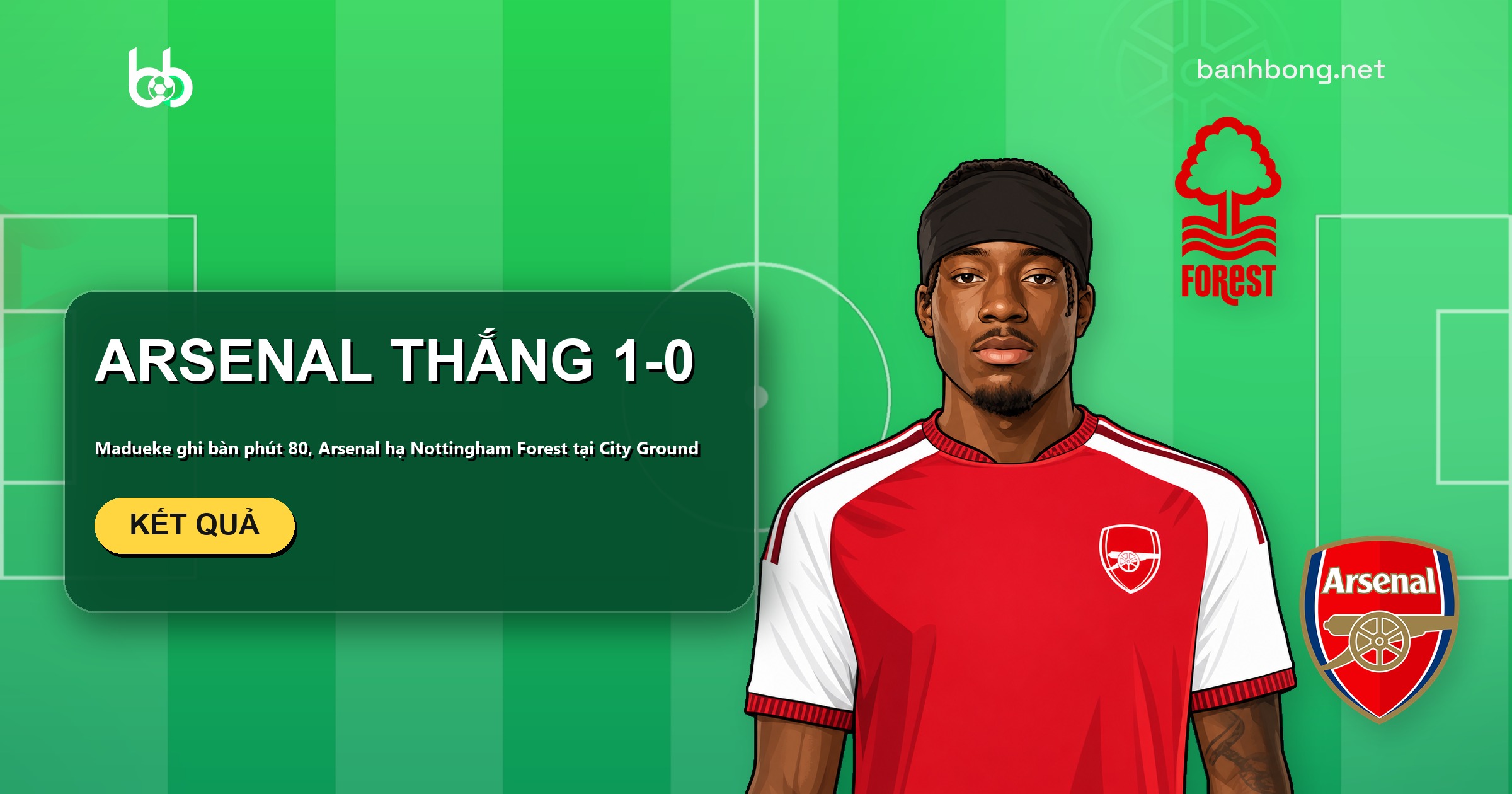 Arsenal thắng Nottingham Forest 1-0 nhờ bàn duy nhất của Madueke ở phút 80