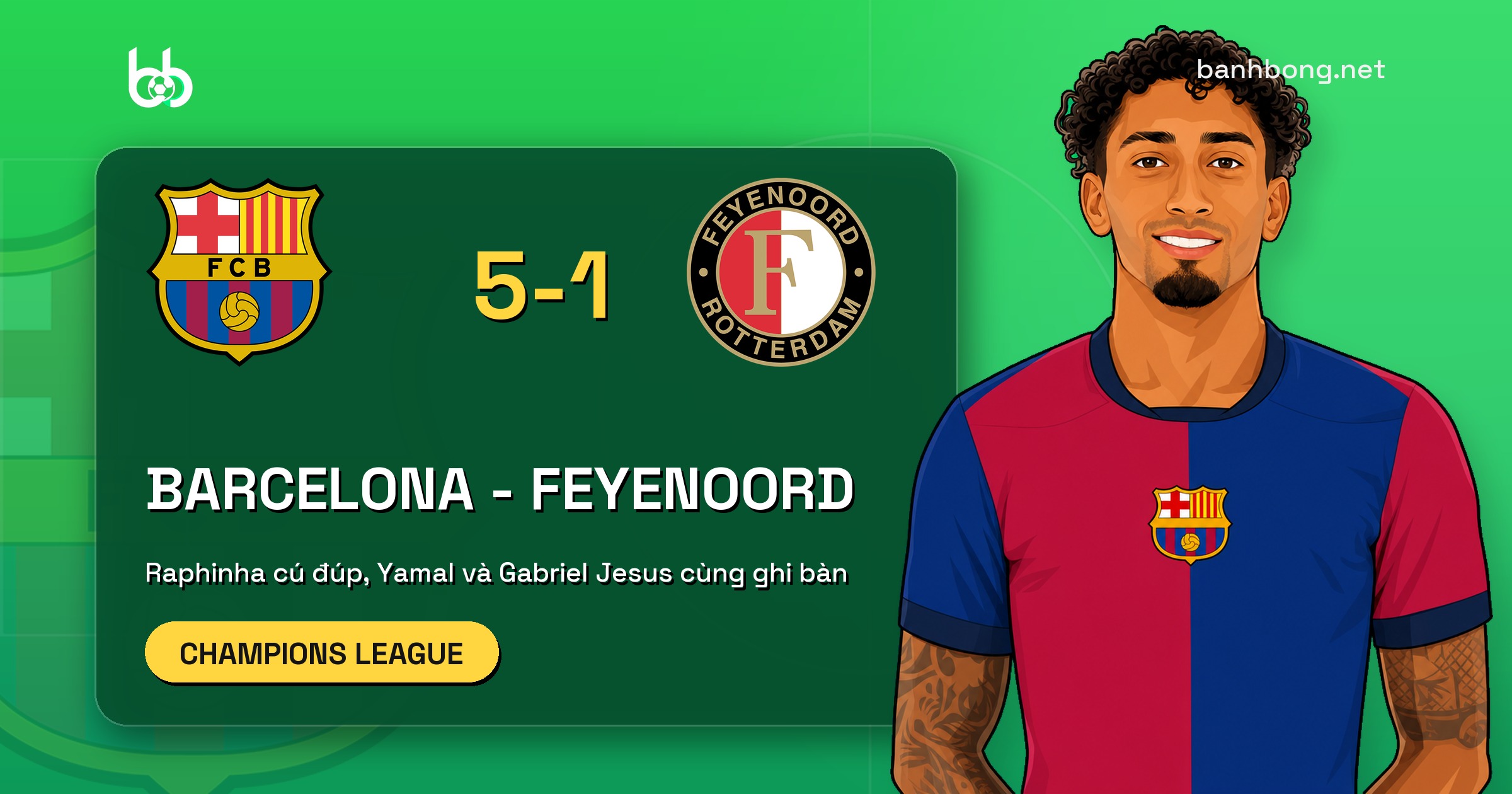 Barcelona 5-1 Feyenoord: Raphinha lập cú đúp