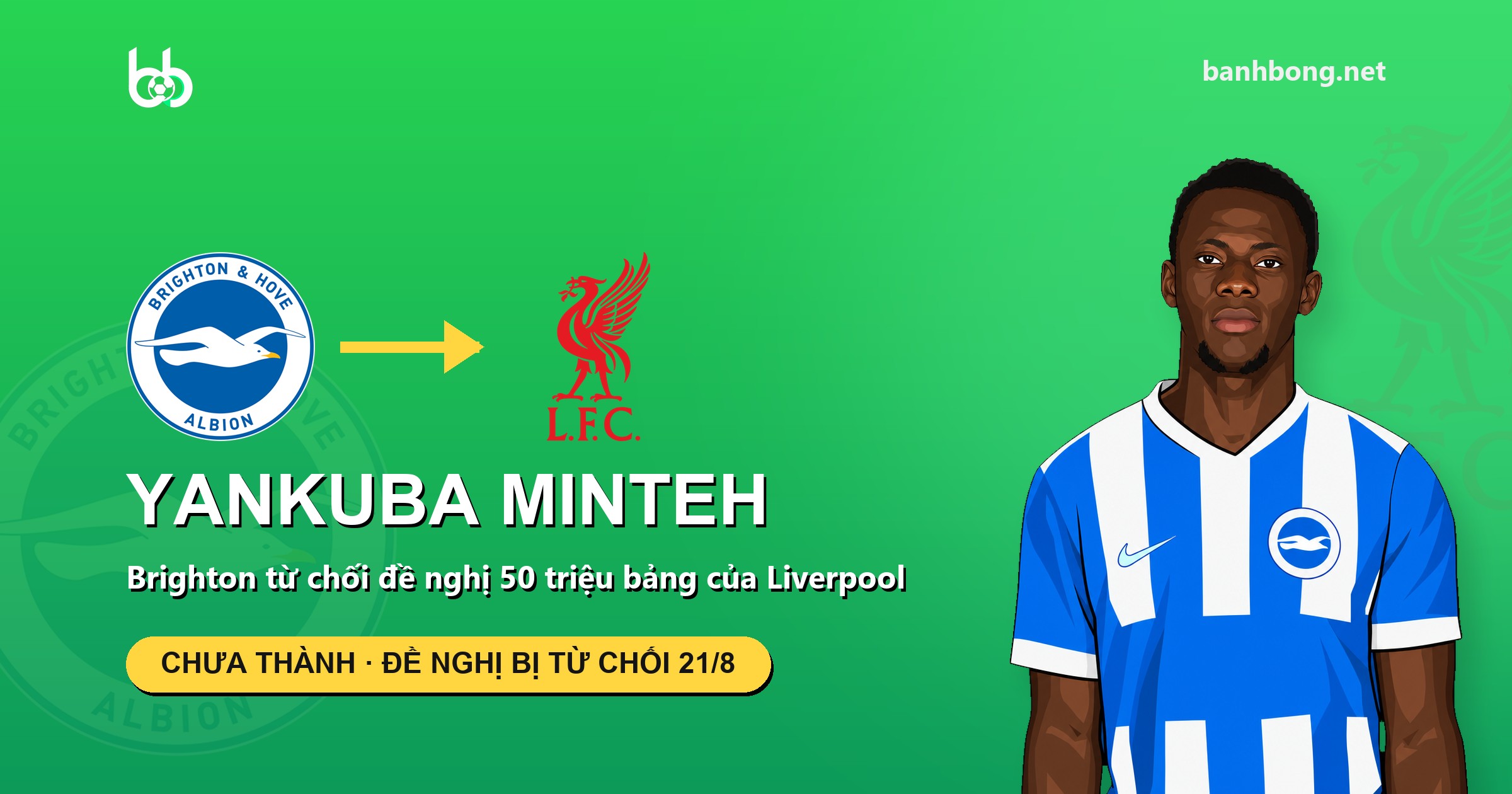 Brighton từ chối đề nghị 50 triệu bảng của Liverpool cho Yankuba Minteh