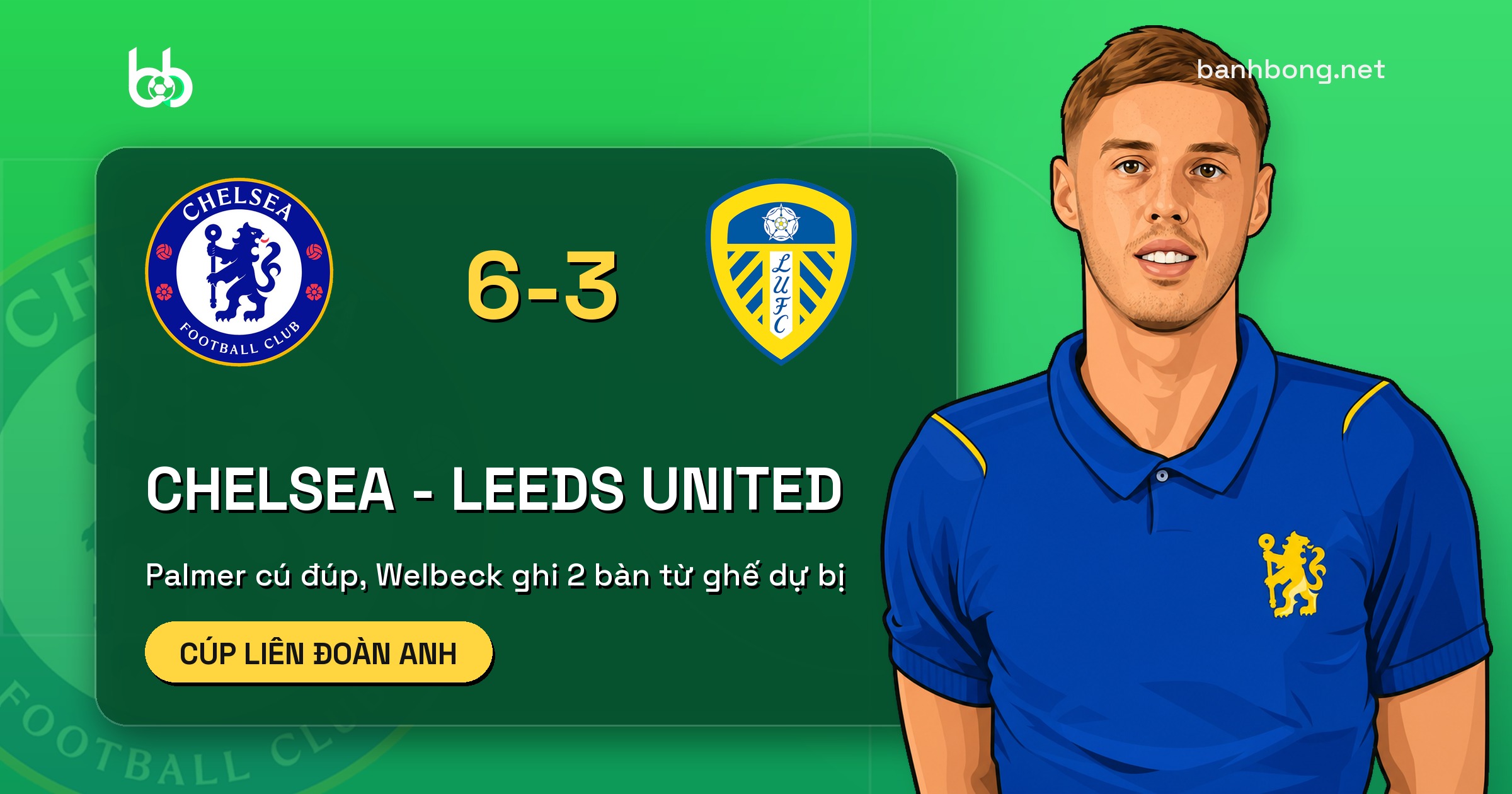 Chelsea 6-3 Leeds: ngược dòng từ 0-2 ở Cúp Liên đoàn Anh