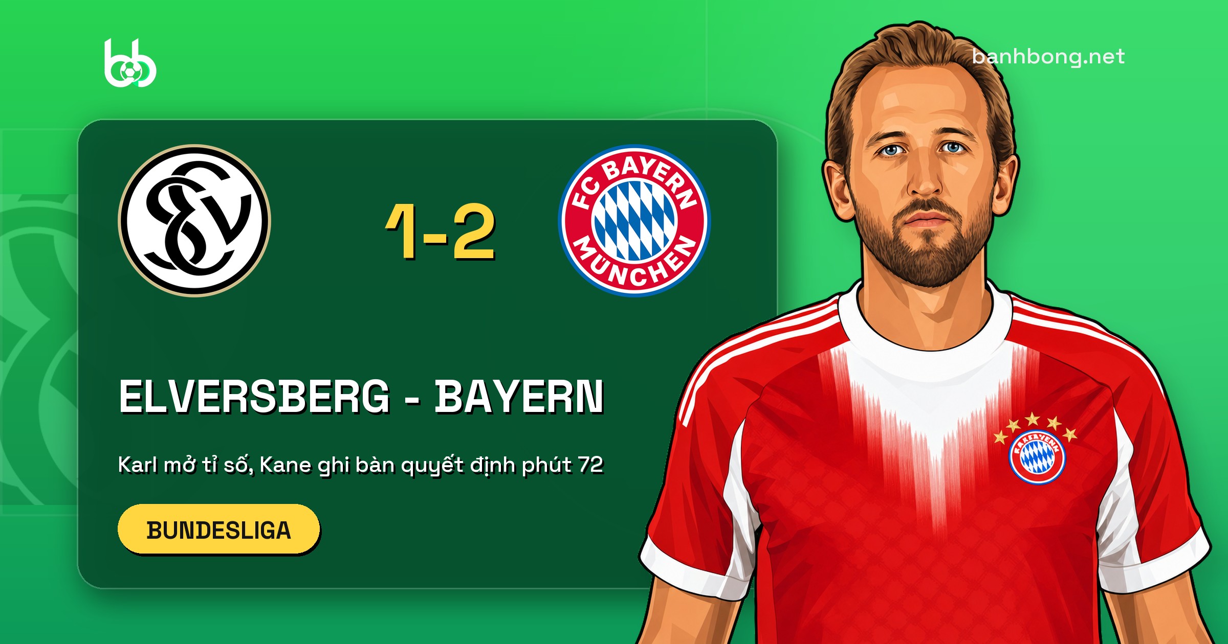 Elversberg 1-2 Bayern Munich: Kane ghi bàn quyết định, tân binh lần đầu biết thua