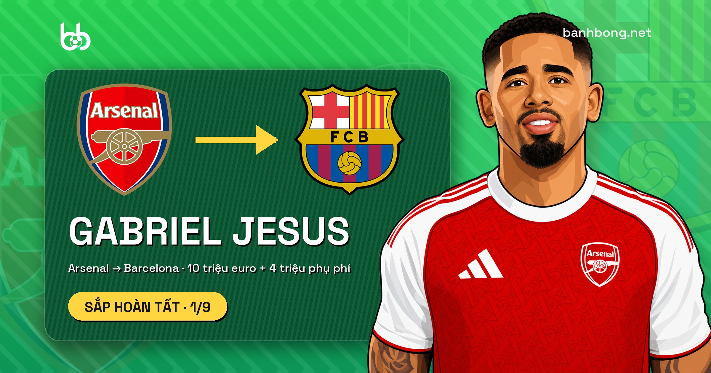 Gabriel Jesus tới Barcelona: Arsenal nhận 10 triệu euro, chờ công bố chính thức