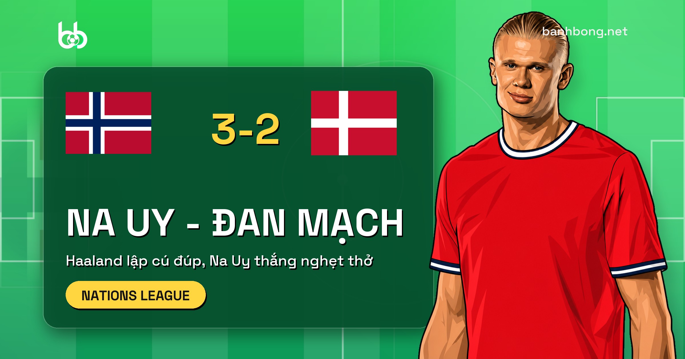 Haaland lập cú đúp, Na Uy thắng Đan Mạch 3-2 ở trận mở màn Nations League