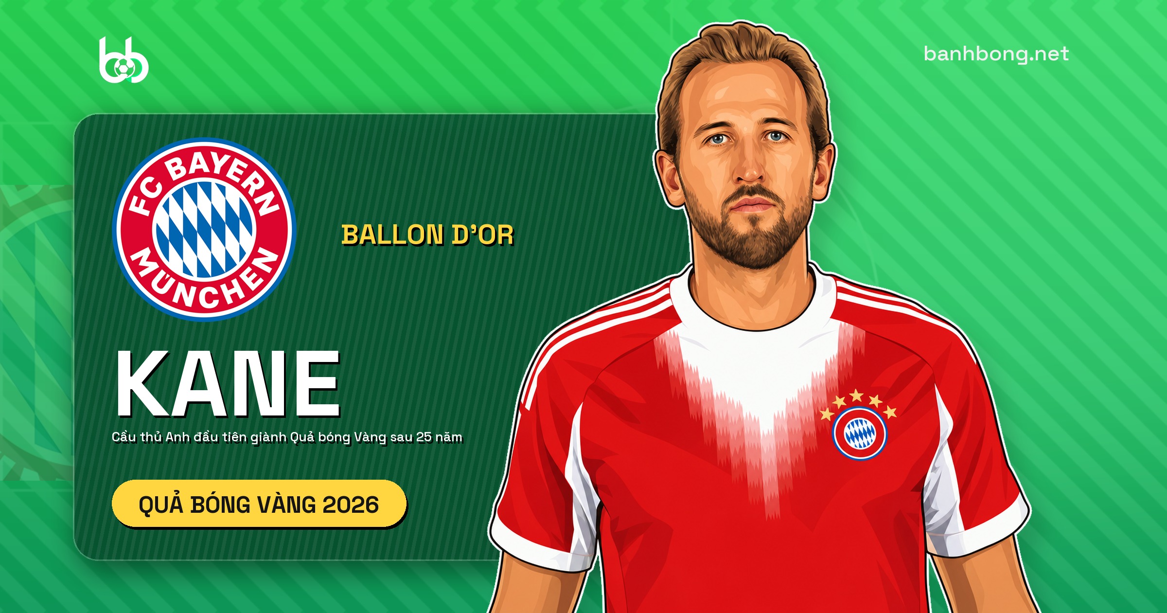 Harry Kane giành Quả bóng Vàng 2026, người Anh đầu tiên sau 25 năm