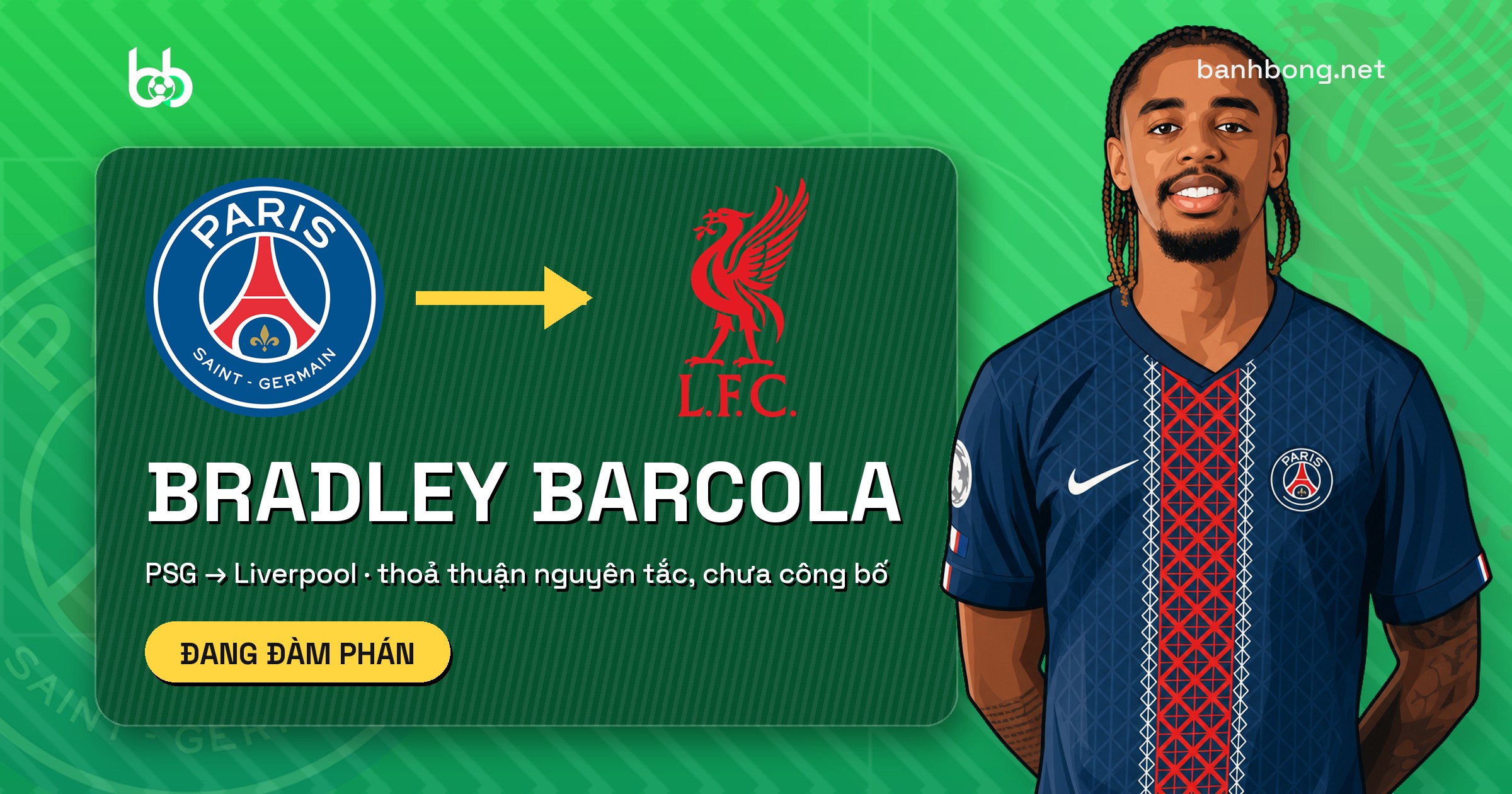 Liverpool đạt thỏa thuận 120 triệu bảng cho Bradley Barcola