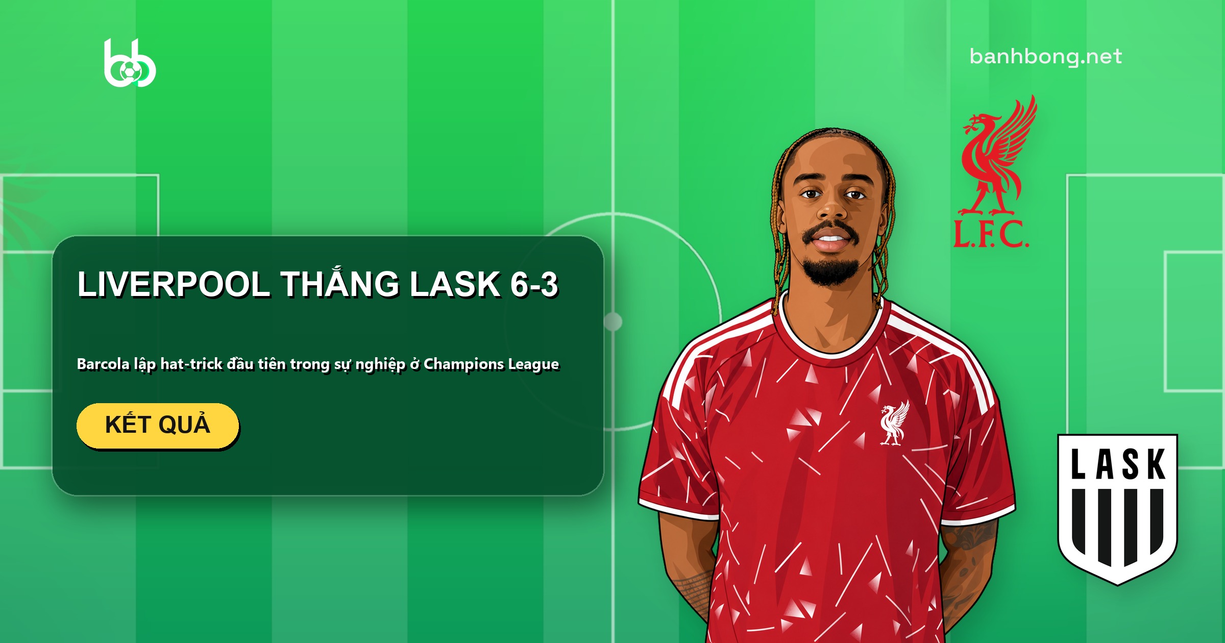 Liverpool thắng LASK 6-3, Barcola lập hat-trick ở Champions League