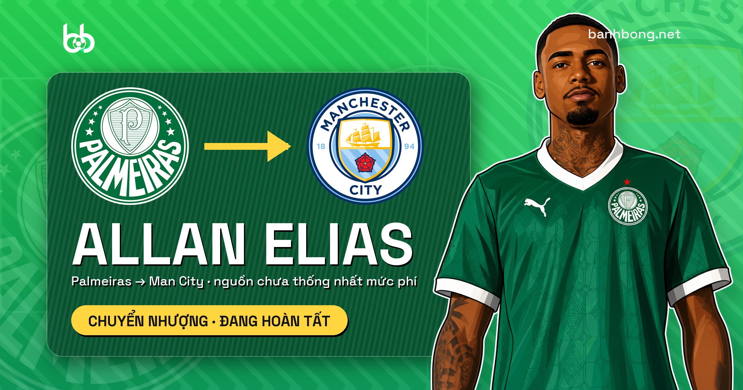 Man City sắp hoàn tất vụ Allan Elias từ Palmeiras