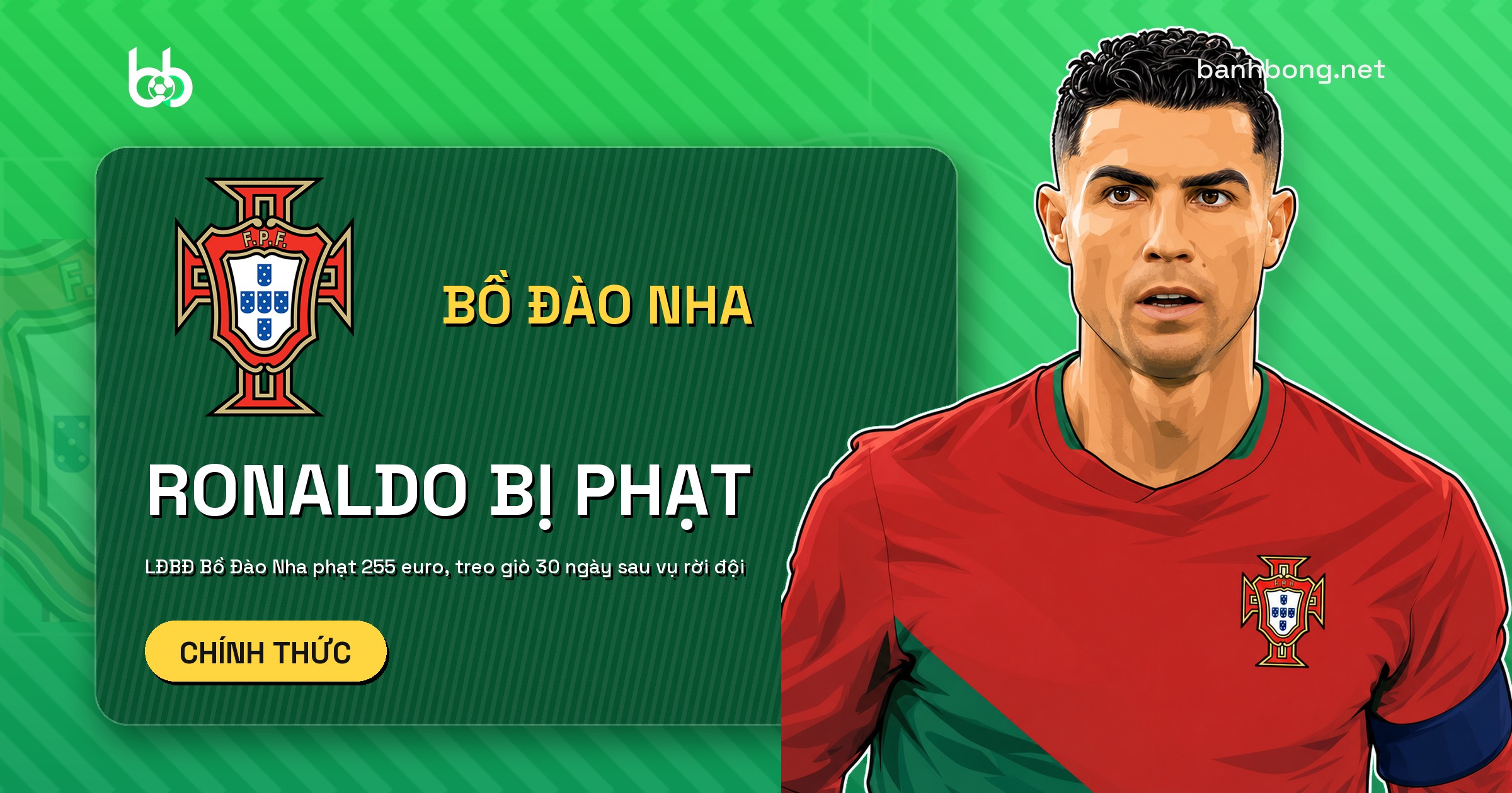 Ronaldo bị Liên đoàn Bồ Đào Nha phạt 255 euro và treo giò 30 ngày sau vụ rời đội