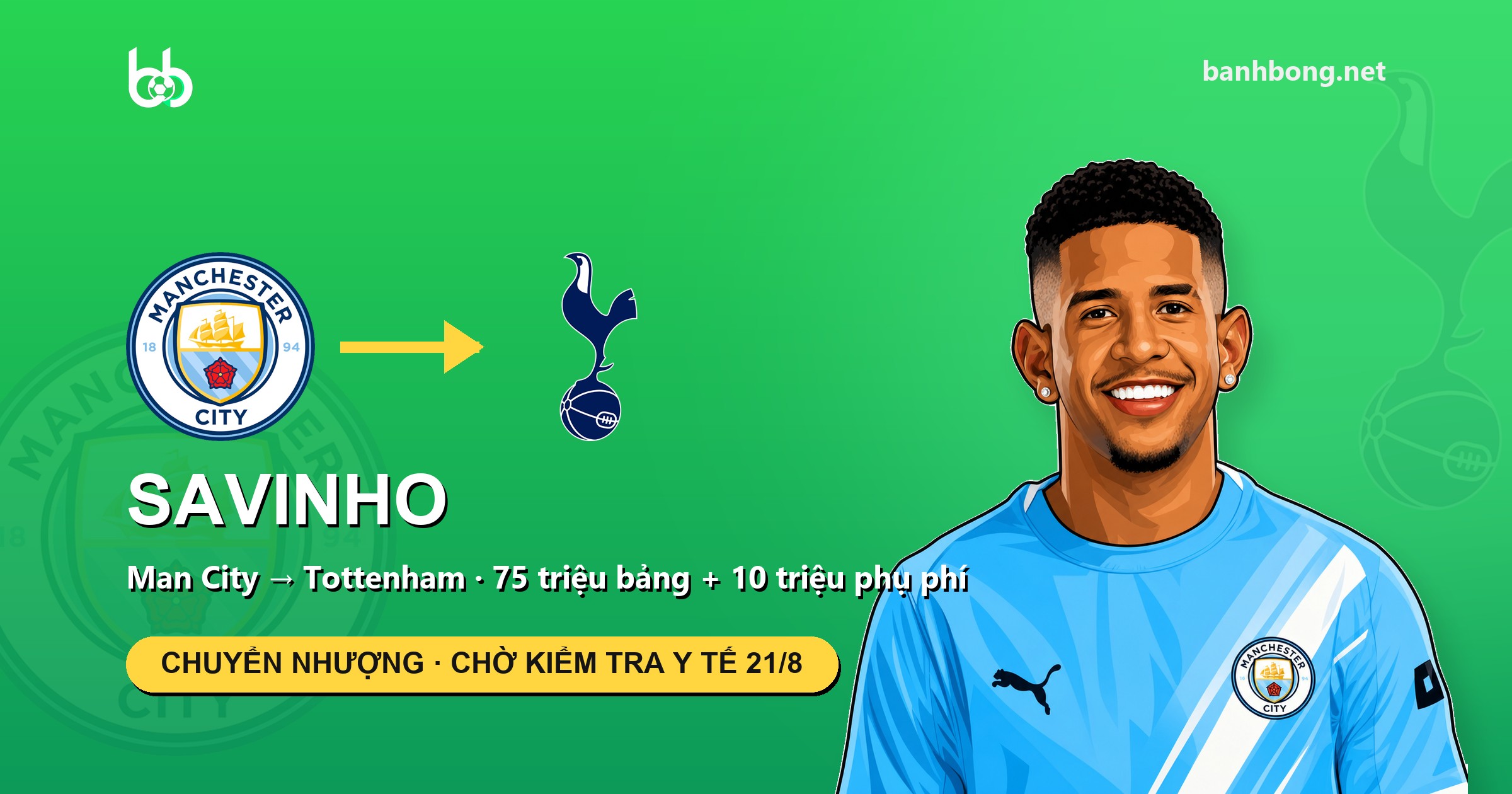 Tottenham đạt thoả thuận tới 85 triệu bảng với Man City cho Savinho